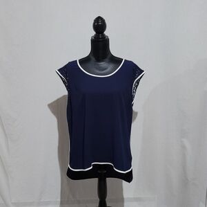 Michel Studio shirt cap sleeve blouse tank top summer navy blue lacy NWT nee